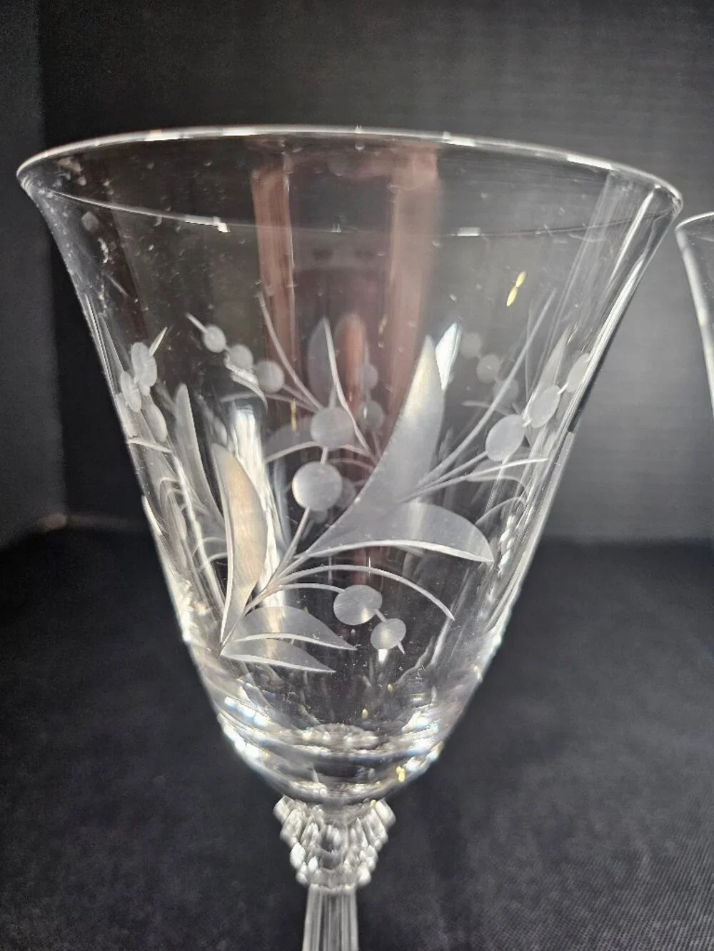 Two Vintage Fostoria Cynthia Claret Wine Glasses Elegant Cut Crystal Stemware